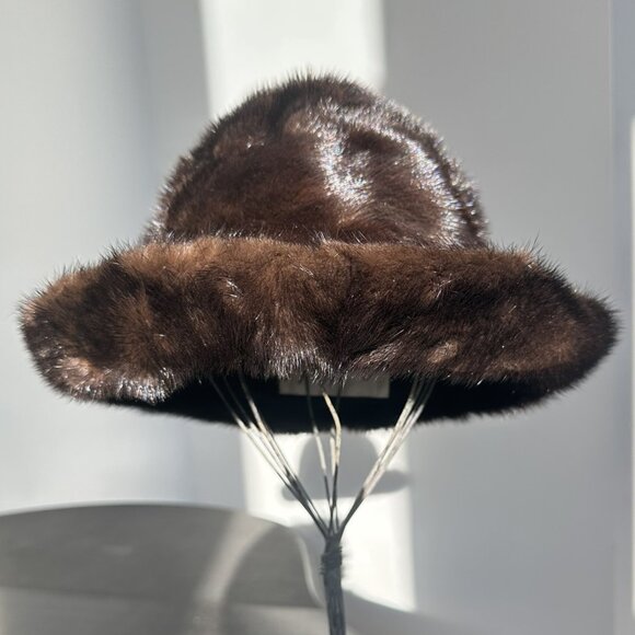 Lenore Marshall New York Vintage Dark Brown Mink Fur Hat - Dome with Brim 1960s - Picture 7 of 9